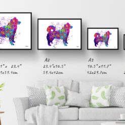 watercolour splash dogs alaskan malamute print landscape framed art print size comparison
