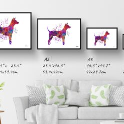 American Hairless Terrier Watercolour Splash Print - Dog Inspired Framed & Unframed Wall Art 11 watercolour splash dogs american hairless terrier print landscape framed art print size comparison