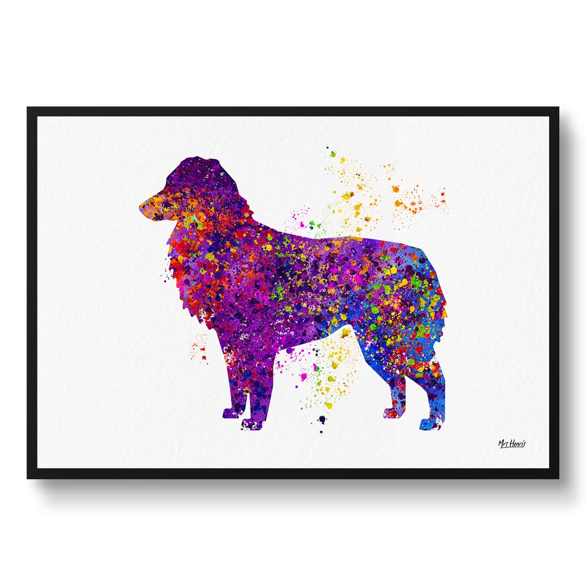 Australian Shepherd Watercolour Splash Print - Dog Inspired Framed & Unframed Wall Art 2 Australian Shepherd Watercolour Splash Print - Dog Inspired Framed & Unframed Wall Art