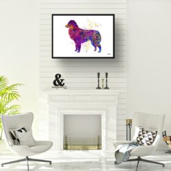 Australian Shepherd Watercolour Splash Print - Dog Inspired Framed & Unframed Wall Art 11 watercolour splash dogs australian shepherd print landscape framed art print a4 office