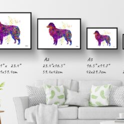 Australian Shepherd Watercolour Splash Print - Dog Inspired Framed & Unframed Wall Art 12 watercolour splash dogs australian shepherd print landscape framed art print size comparison