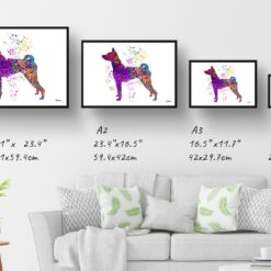 watercolour splash dogs basenji print landscape framed art print size comparison