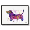 Basset Hound Watercolour Splash Print - Dog Inspired Framed & Unframed Wall Art 1 watercolour splash dogs basset hound framed art print front view white