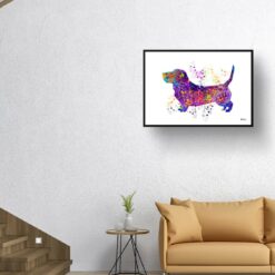 Basset Hound Watercolour Splash Print - Dog Inspired Framed & Unframed Wall Art 10 watercolour splash dogs basset hound print landscape framed art print 40x28 living room