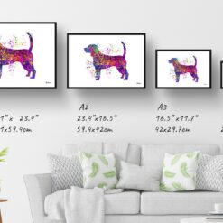 Beagle Watercolour Splash Print - Dog Inspired Framed & Unframed Wall Art 12 watercolour splash dogs beagle print landscape framed art print size comparison