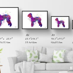 Bedlington Terrier Watercolour Splash Print - Dog Inspired Framed & Unframed Wall Art 11 watercolour splash dogs bedlington terrier print landscape framed art print size comparison