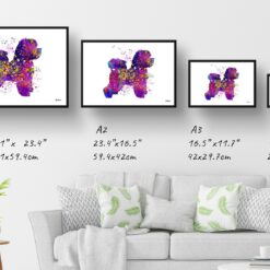 Bichon Frise Watercolour Splash Print - Dog Inspired Framed & Unframed Wall Art 12 watercolour splash dogs bichon frise print landscape framed art print size comparison
