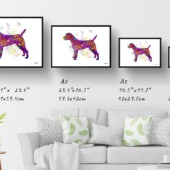Border Terrier Watercolour Splash Print - Dog Inspired Framed & Unframed Wall Art 11 watercolour splash dogs border terrier print landscape framed art print size comparison