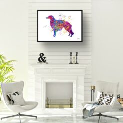 Borzoi Watercolour Splash Print - Dog Inspired Framed & Unframed Wall Art 10 watercolour splash dogs borzoi print landscape framed art print a4 office