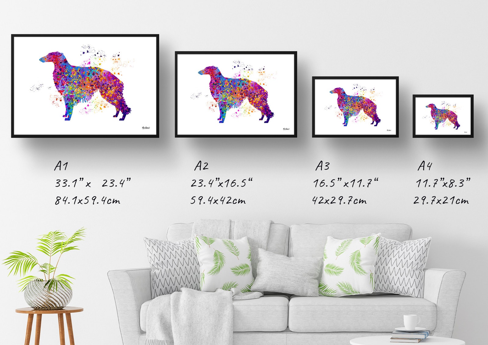 Borzoi Watercolour Splash Print - Dog Inspired Framed & Unframed Wall Art 6 Borzoi Watercolour Splash Print - Dog Inspired Framed & Unframed Wall Art - Image 6