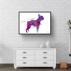 watercolour splash dogs boston terrier print landscape framed art print 40x28 hall