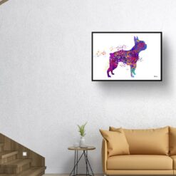 watercolour splash dogs boston terrier print landscape framed art print 40x28 living room
