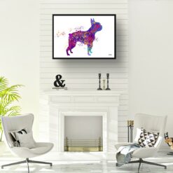 watercolour splash dogs boston terrier print landscape framed art print a4 office