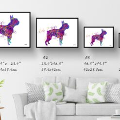 watercolour splash dogs boston terrier print landscape framed art print size comparison