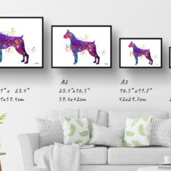 Boxer Watercolour Splash Print - Dog Inspired Framed & Unframed Wall Art 12 watercolour splash dogs boxer print landscape framed art print size comparison