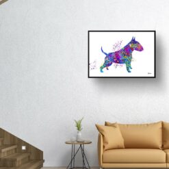Bull Terrier Watercolour Splash Print - Dog Inspired Framed & Unframed Wall Art 9 watercolour splash dogs bull terrier print landscape framed art print 40x28 living room