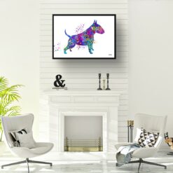 Bull Terrier Watercolour Splash Print - Dog Inspired Framed & Unframed Wall Art 10 watercolour splash dogs bull terrier print landscape framed art print a4 office