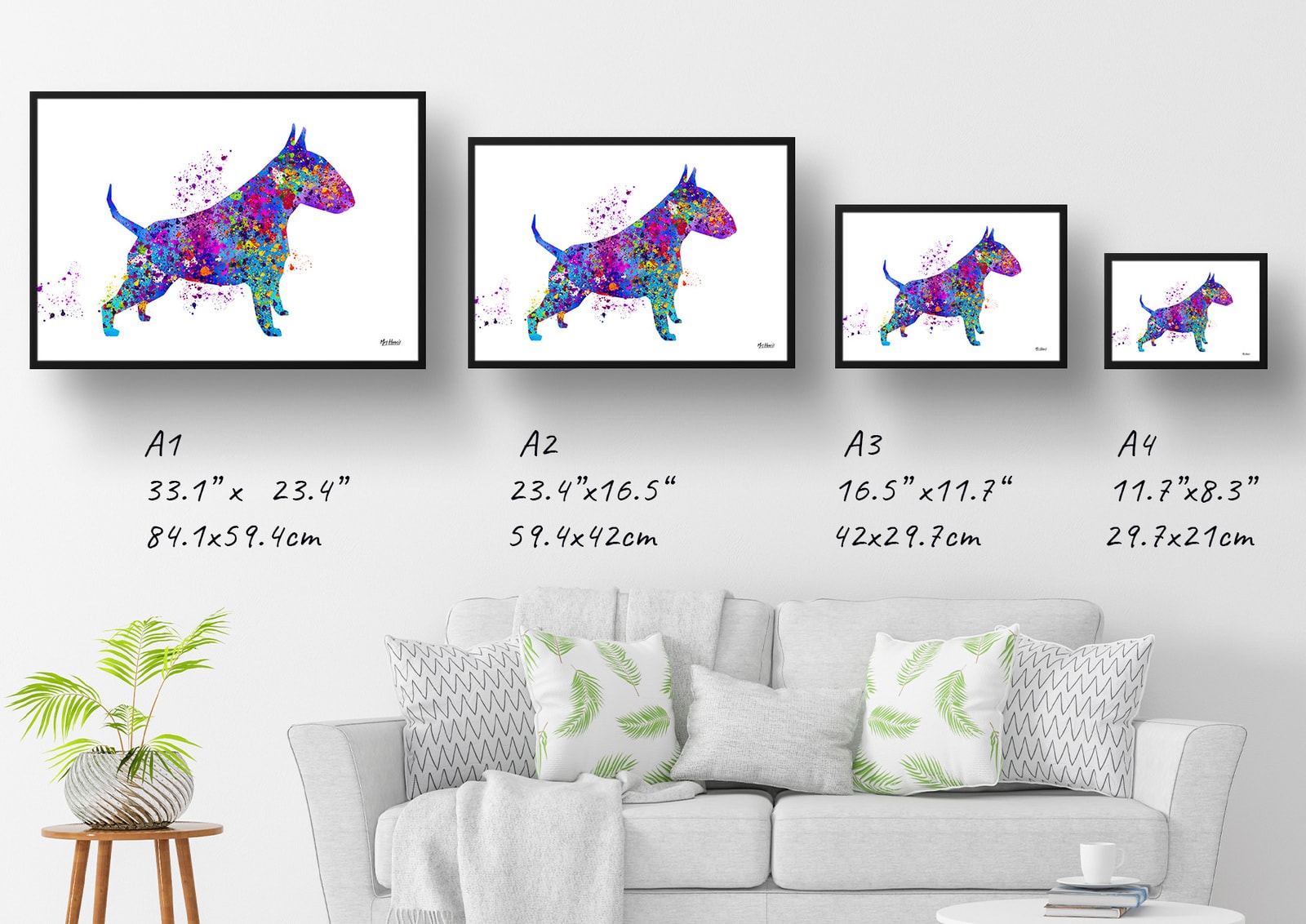 Bull Terrier Watercolour Splash Print - Dog Inspired Framed & Unframed Wall Art 6 Bull Terrier Watercolour Splash Print - Dog Inspired Framed & Unframed Wall Art - Image 6