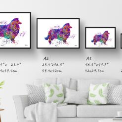 Collie Watercolour Splash Print - Dog Inspired Framed & Unframed Wall Art 12 watercolour splash dogs collie print landscape framed art print size comparison