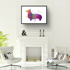 Corgi Watercolour Splash Print - Dog Inspired Framed & Unframed Wall Art 11 watercolour splash dogs corgi print landscape framed art print a4 office