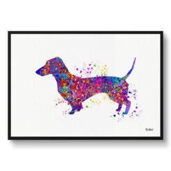Dachshund Watercolour Splash Print - Dog Inspired Framed & Unframed Wall Art