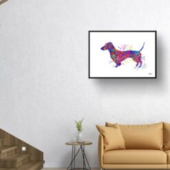 watercolour splash dogs dachshund print landscape framed art print 40x28 living room