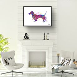 watercolour splash dogs dachshund print landscape framed art print a4 office