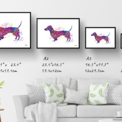 watercolour splash dogs dachshund print landscape framed art print size comparison