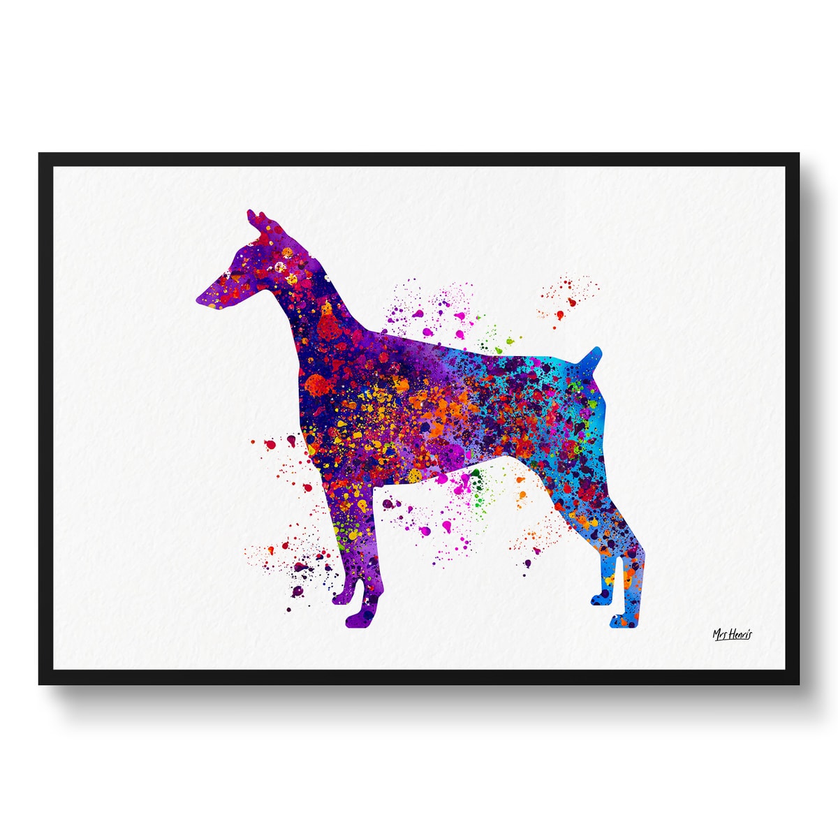 Doberman Watercolour Splash Print - Dog Inspired Framed & Unframed Wall Art 2 Doberman Watercolour Splash Print - Dog Inspired Framed & Unframed Wall Art