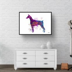 Doberman Watercolour Splash Print - Dog Inspired Framed & Unframed Wall Art 9 watercolour splash dogs doberman print landscape framed art print 40x28 hall