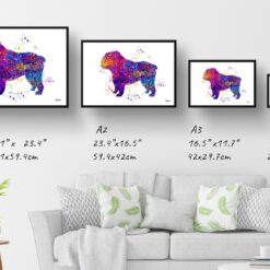 watercolour splash dogs english bulldog print landscape framed art print size comparison