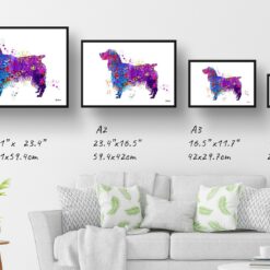 watercolour splash dogs english springer spaniel print landscape framed art print size comparison