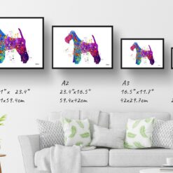 watercolour splash dogs fox terrier print landscape framed art print size comparison