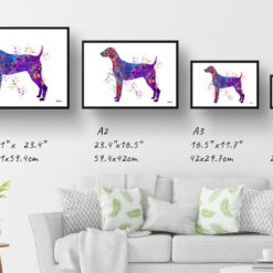 German Shorthaired Pointer Watercolour Splash Print - Dog Inspired Framed & Unframed Wall Art 11 watercolour splash dogs german shorthaired pointer print landscape framed art print size comparison