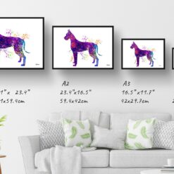 Great Dane Watercolour Splash Print - Dog Inspired Framed & Unframed Wall Art 12 watercolour splash dogs great dane print landscape framed art print size comparison