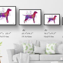 Hungarian Vizsla Watercolour Splash Print - Dog Inspired Framed & Unframed Wall Art 12 watercolour splash dogs hungarian vizsla print landscape framed art print size comparison