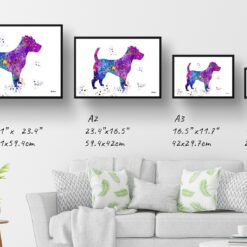 Jack Russell Watercolour Splash Print - Dog Inspired Framed & Unframed Wall Art 11 watercolour splash dogs jack russell print landscape framed art print size comparison