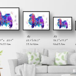 Japanese Chin Watercolour Splash Print - Dog Inspired Framed & Unframed Wall Art 11 watercolour splash dogs japanese chin print landscape framed art print size comparison