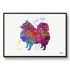 watercolour splash dogs japanese spitz framed art print front view white