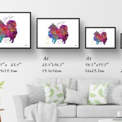 Japanese Spitz Watercolour Splash Print - Dog Inspired Framed & Unframed Wall Art 12 watercolour splash dogs japanese spitz print landscape framed art print size comparison