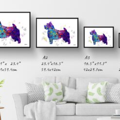 Norwich Terrier Watercolour Splash Print - Dog Inspired Framed & Unframed Wall Art 11 watercolour splash dogs norwich terrier print landscape framed art print size comparison