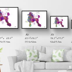 Poodle Watercolour Splash Print - Dog Inspired Framed & Unframed Wall Art 12 watercolour splash dogs poodle print landscape framed art print size comparison