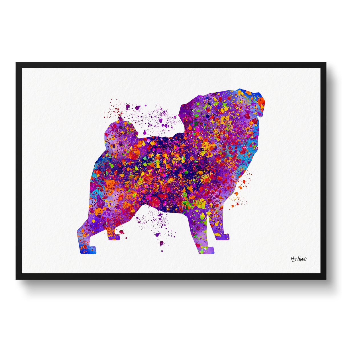 Pug Watercolour Splash Print - Dog Inspired Framed & Unframed Wall Art 2 Pug Watercolour Splash Print - Dog Inspired Framed & Unframed Wall Art