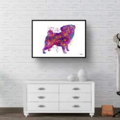 Pug Watercolour Splash Print - Dog Inspired Framed & Unframed Wall Art 9 watercolour splash dogs pug print landscape framed art print 40x28 hall