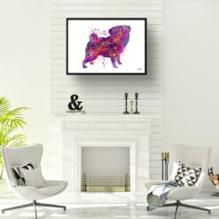 Pug Watercolour Splash Print - Dog Inspired Framed & Unframed Wall Art 11 watercolour splash dogs pug print landscape framed art print a4 office