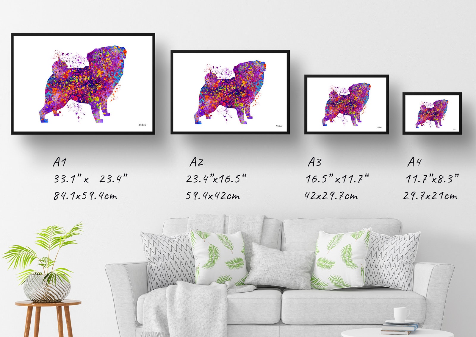 Pug Watercolour Splash Print - Dog Inspired Framed & Unframed Wall Art 7 Pug Watercolour Splash Print - Dog Inspired Framed & Unframed Wall Art - Image 6