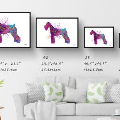 watercolour splash dogs schnauzer print landscape framed art print size comparison