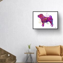 watercolour splash dogs shar pei print landscape framed art print 40x28 living room