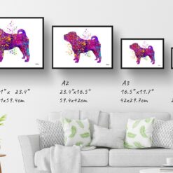 watercolour splash dogs shar pei print landscape framed art print size comparison