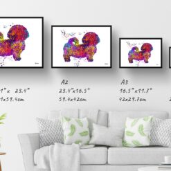 Shih Tzu Watercolour Splash Print - Dog Inspired Framed & Unframed Wall Art 12 watercolour splash dogs shih tzu print landscape framed art print size comparison